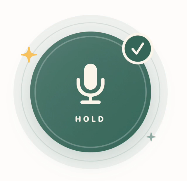 Luma’s circular recording button, with a checkmark when the idea is saved.