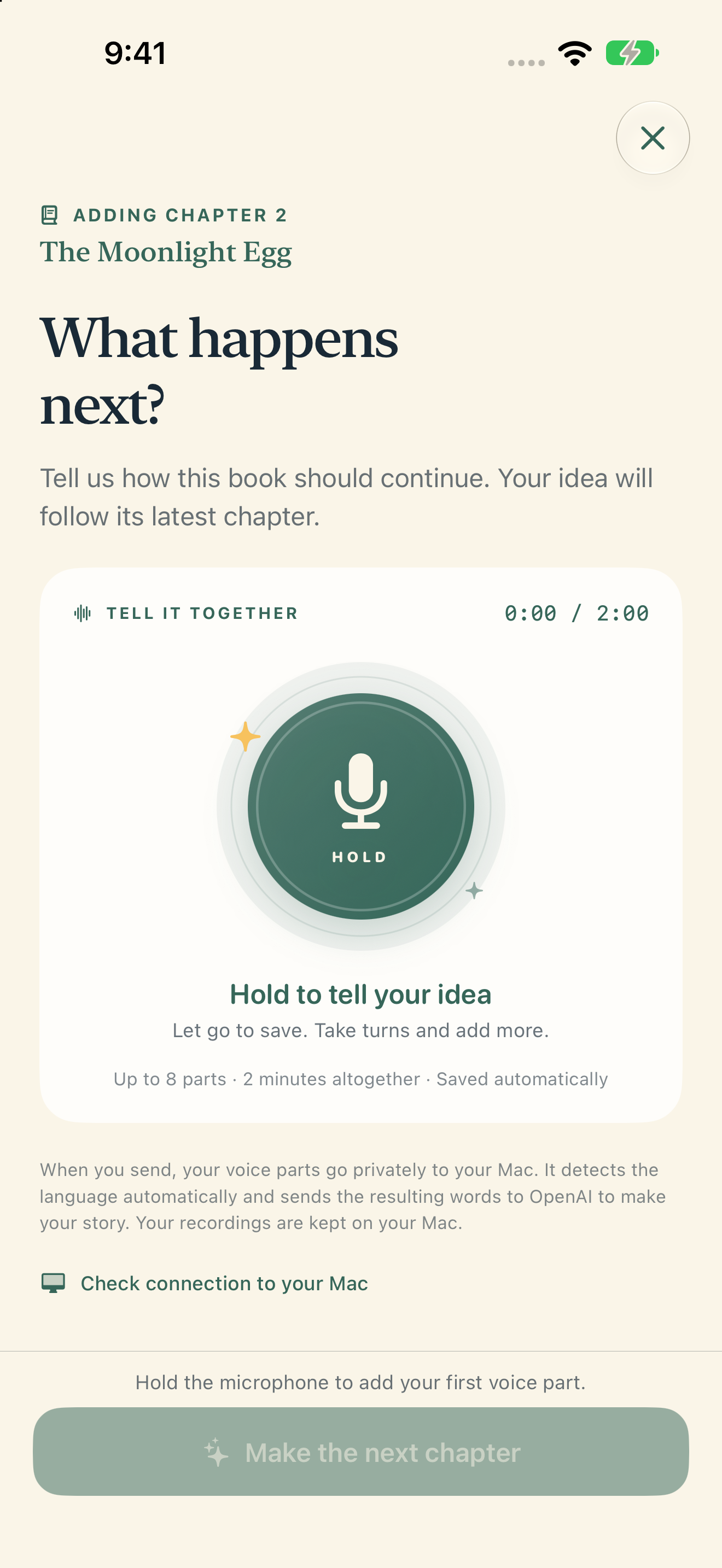 Luma’s circular hold-to-record button for a family’s next story idea.